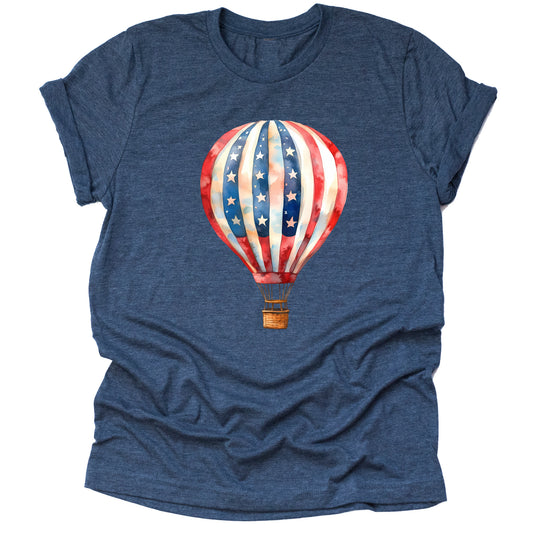 Patriotic Hot Air Balloon American Flag Casual Short Sleeve Unisex T-Shirt