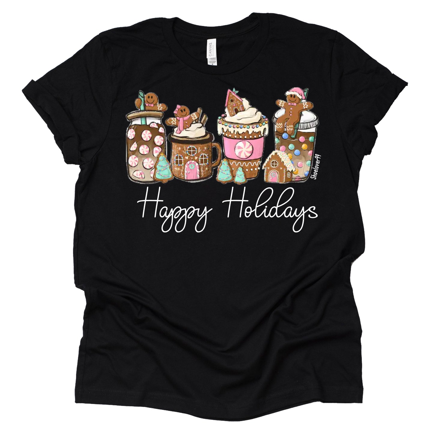 Gingerbread Happy Holidays T-Shirt, Shoelover99 Merch, Ophelia Nichols Unisex Sizing