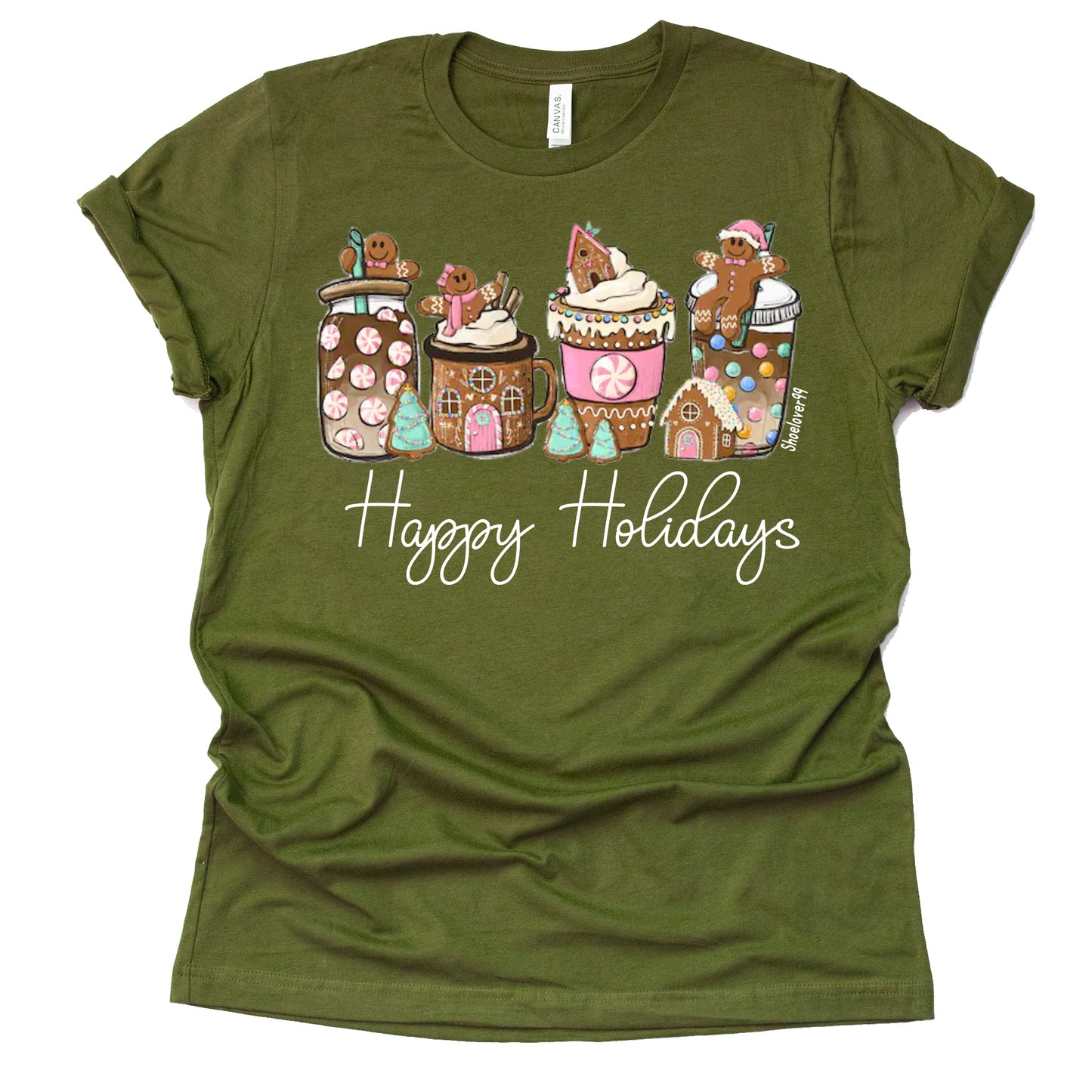 Gingerbread Happy Holidays T-Shirt, Shoelover99 Merch, Ophelia Nichols Unisex Sizing