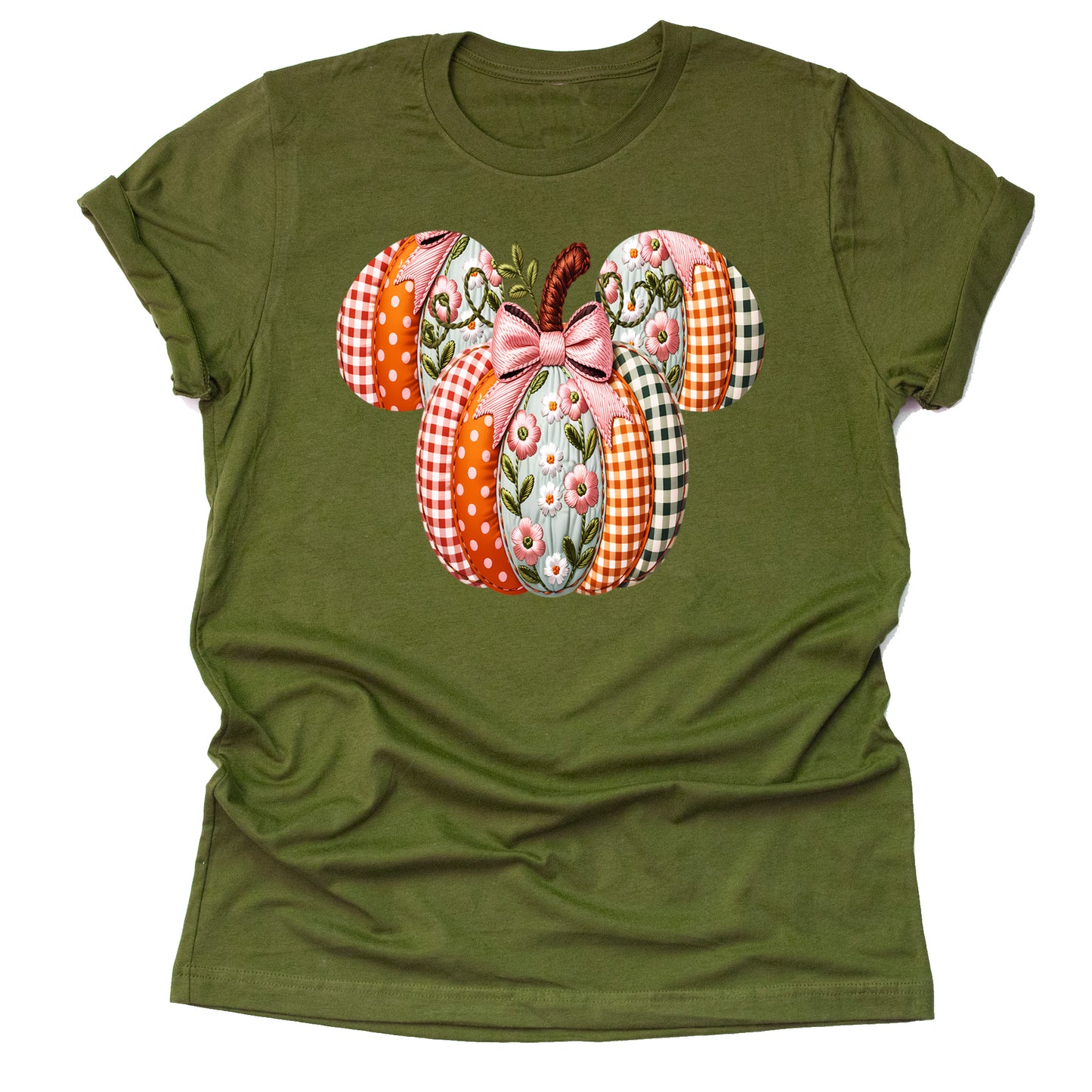 Mickey Minnie Autumn Patchwork Graphic T-Shirt – Short Sleeve Unisex Tee for Fall Outfits" Thanksgiving Fall Harvest
