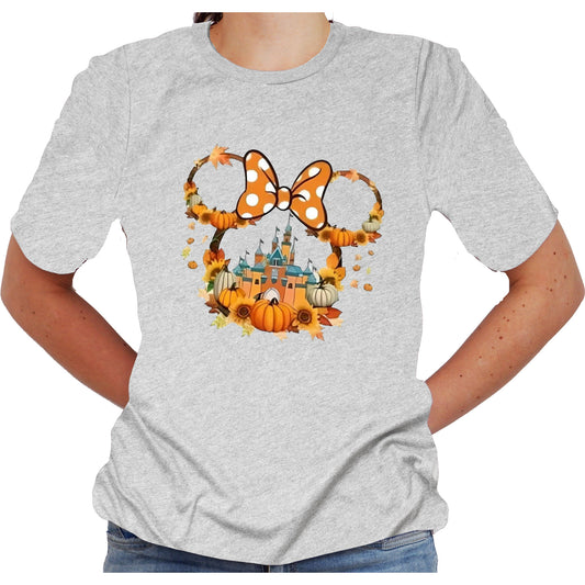 Autumn Pumpkin Minnie Castle Shirt Adult Unisex T-Shirt Casual Short Sleeve