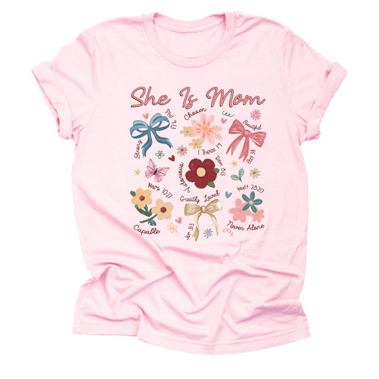 Floral She is Mom Mother's Day Flower Design Casual Short Sleeve Shirt