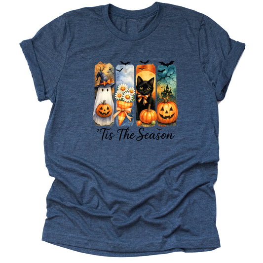 Spooky Season Tis the Season T-Shirt – Halloween Brush Stroke Graphic Short Sleeve Tee