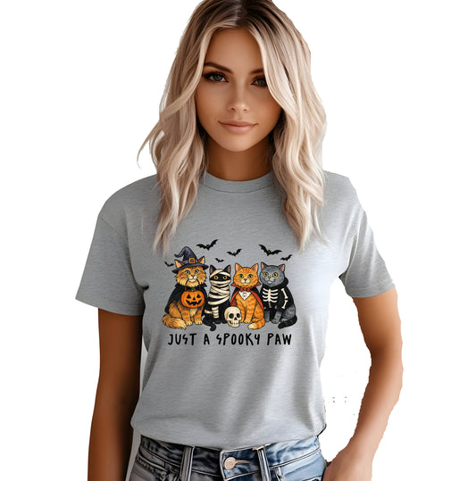 Spooky Paws Shirt – Cute Cats in Costumes Halloween Graphic Tee, Unisex Short Sleeve