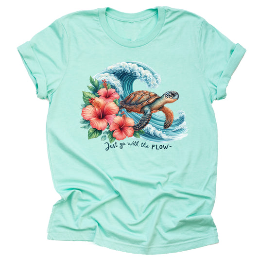 Summer Sea Turtle Waves Flowers Casual Short Sleeve Unisex T-Shirt:
