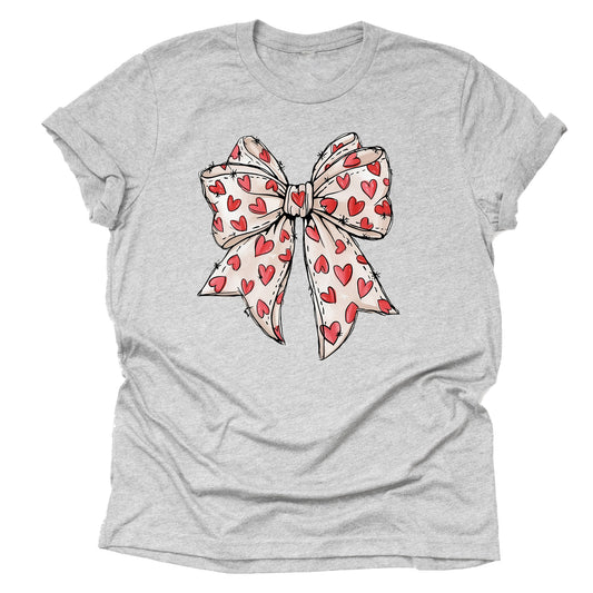 Valentine Fancy Bow Hearts Center Design Casual Short Sleeve Shirt