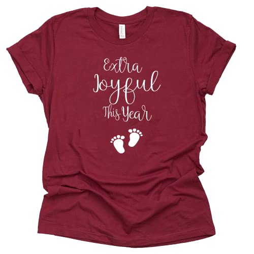 Extra Joyful This Year T-Shirt, Christmas pregnancy Announcement Shirt Causal Short Sleeve