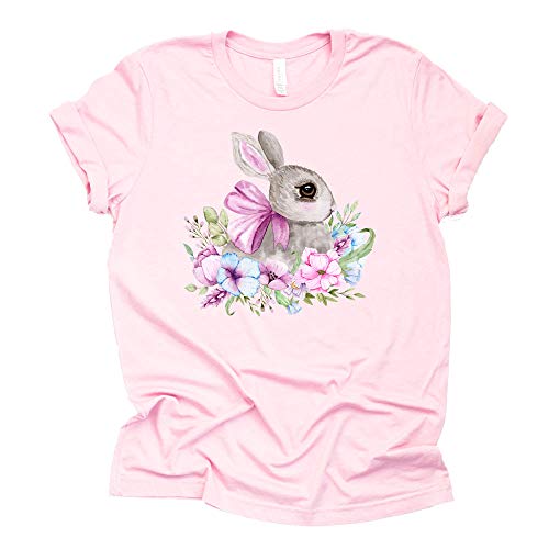 Easter Watercolor Bunny Shirt, Easter Shirt for Women Tee Causal Short Sleeve T-Shirt