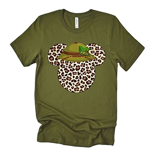 Leopard Print Mickey Ears with Safari Hat Shirt, Animal Kingdom Shirt for Men Women, Matching Couples Tshirt