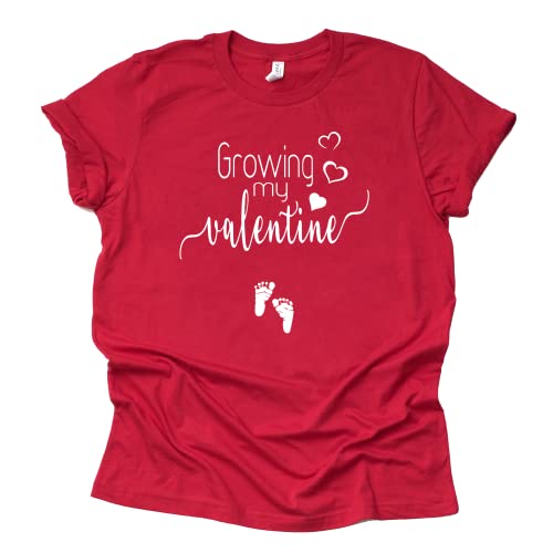 Growing My Valentine Shirt, Valentines Day Heart Pregnancy Announcement Shirt Unisex Short Sleeve