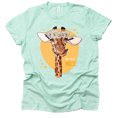 Giraffe Shirt, Floral Looks Nice Giraffe Printed Funny T Shirt Unisex Summer Animal Lover Casual Short Sleeve Tops