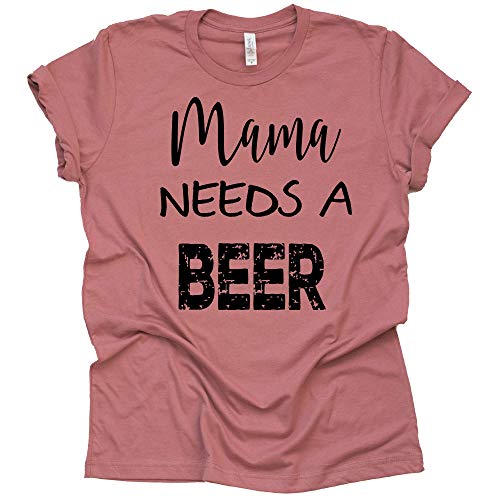 Mama Needs a Beer T-Shirt Mom Shirt Women's Casual Letter Print Short Sleeve Tops Tee-7 Colors