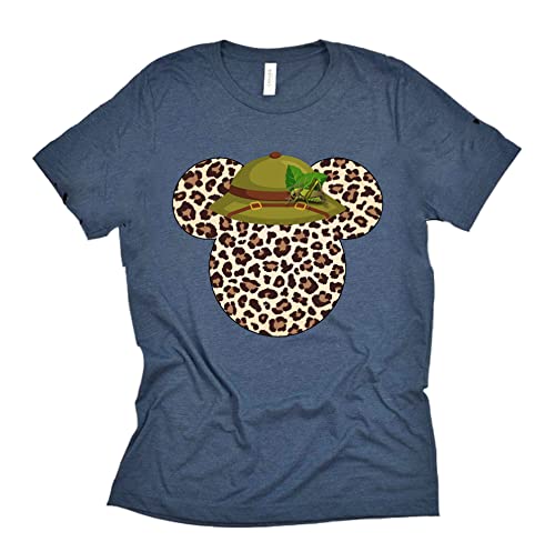 Leopard Print Mickey Ears with Safari Hat Shirt, Animal Kingdom Shirt for Men Women, Matching Couples Tshirt