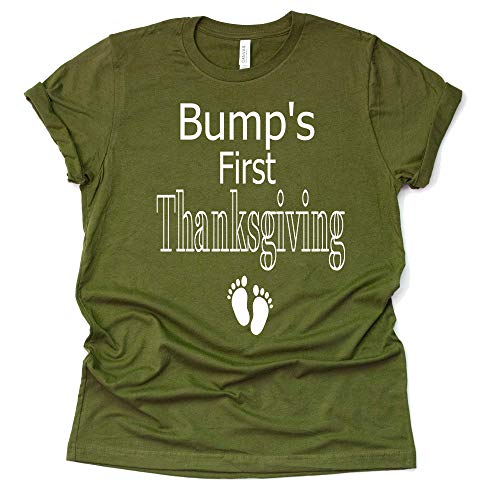 Bump's First Thanksgiving Shirt, Pregnancy Announcement Women Casual Short Sleeve Shirt Tee