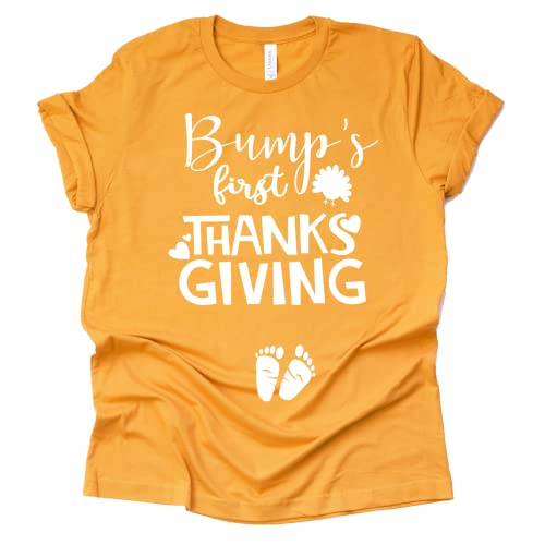 Bump's First Thanksgiving Shirt, Pregnancy Announcement Women Casual Short Sleeve Shirt Tee