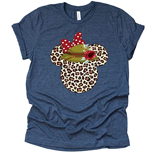 Leopard Print Mickey Ears with Safari Hat Shirt, Animal Kingdom Shirt for Men Women, Matching Couples Tshirt