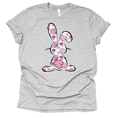 Floral Easter Bunny Shirt, Easter Shirt, Religious Tee, Pretty Bunny Shirt, Fancy Bunny Shirt, Causal Short Sleeve T-Shirt, Easter Shirt for Women