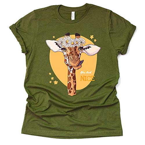 Giraffe Shirt, Floral Looks Nice Giraffe Printed Funny T Shirt Unisex Summer Animal Lover Casual Short Sleeve Tops