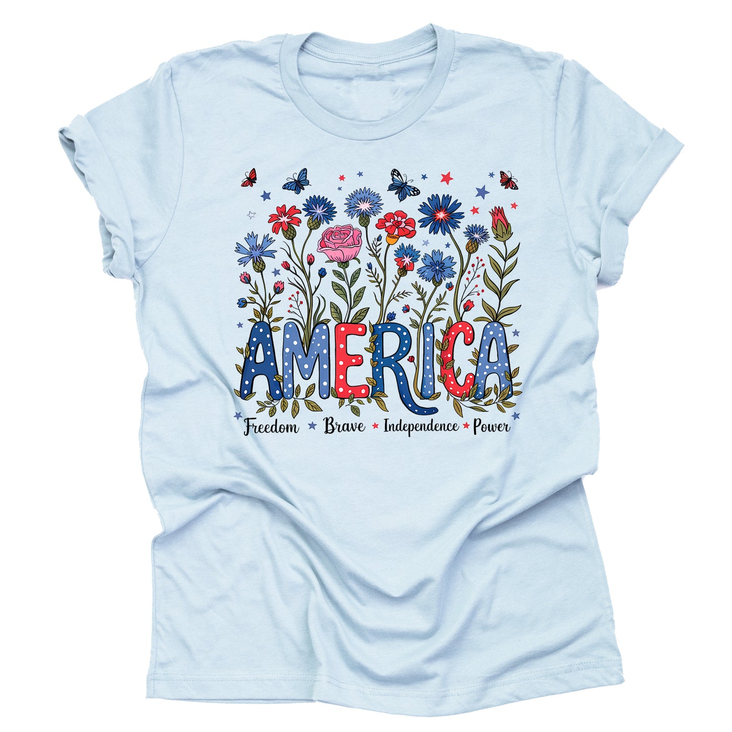 Patriotic America Wild Flowers Casual Short Sleeve Unisex T-Shirt
