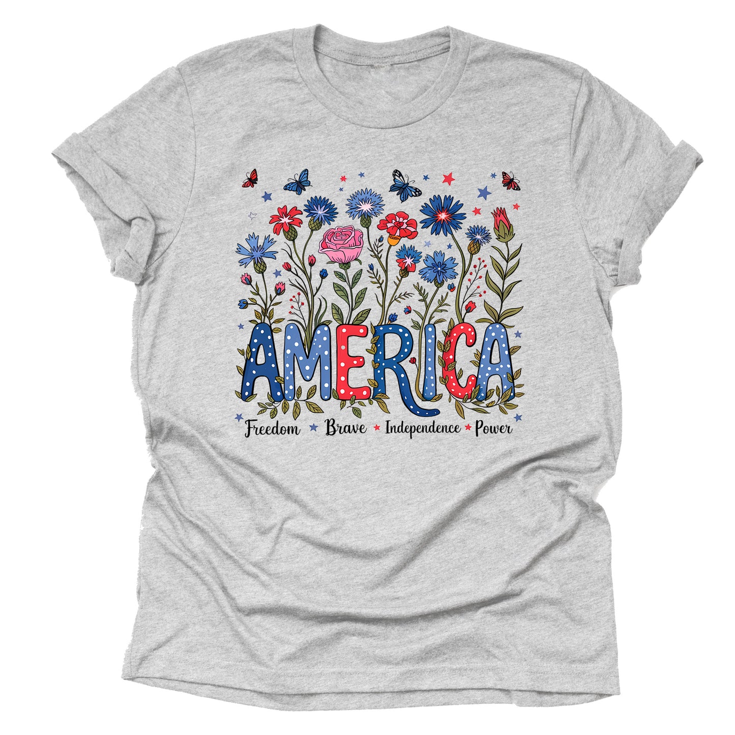 Patriotic America Wild Flowers Casual Short Sleeve Unisex T-Shirt