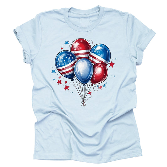 Patriotic Balloons July 4th American Flag Casual Short Sleeve Unisex T-Shirt
