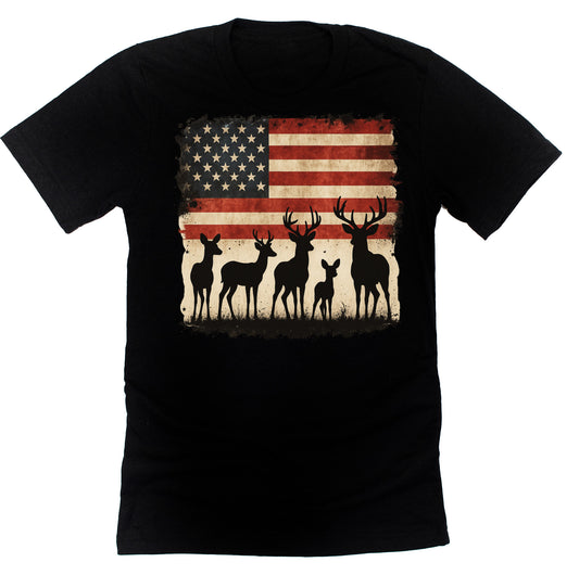 Patriotic Deer Silhouette American Flag Casual Short Sleeve Unisex T-Shirt