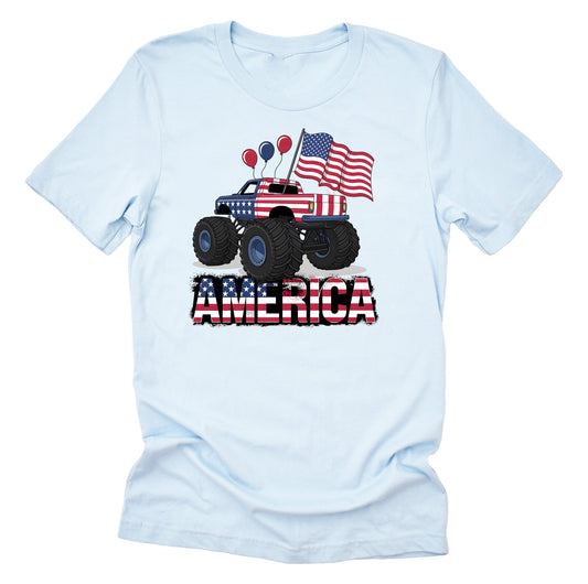 Patriotic Monster Truck American Flag Casual Short Sleeve Unisex T-Shirt