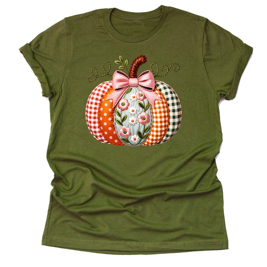 Embroidery Printed Fall Pumpkin T-Shirt – Autumn Harvest Graphic Tee, Unisex Short Sleeve Top