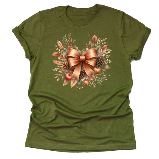 Autumn Bow Shirt Fall Season Adult Unisex T-Shirt Casual Short Sleeve