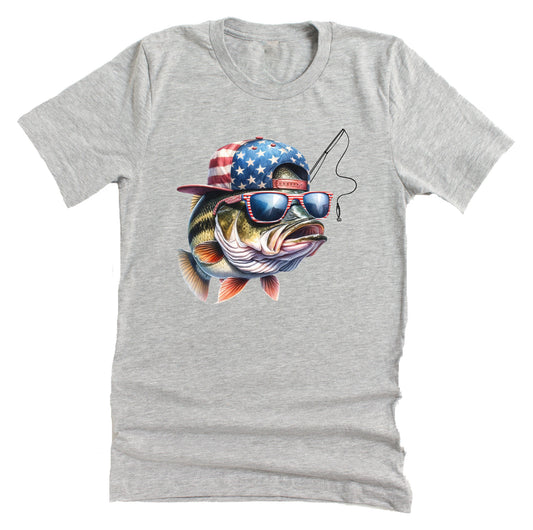 Patriotic Bass Wearing American Flag Hat Casual Short Sleeve Unisex T-Shirt