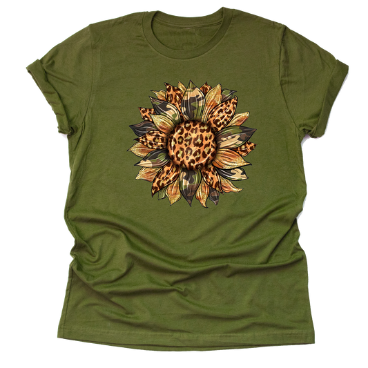 Autumn Camo Sunflower T Shirt Cute Flower Graphic Loose Tees Crew Neck Short Sleeve Casual Tops