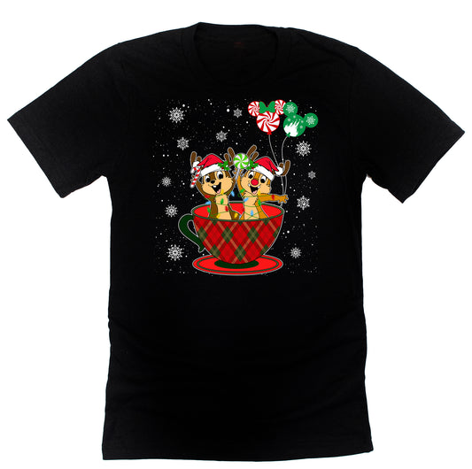 Christmas Chip and Dale Cup Balloons Graphic Design Unisex T-Shirt