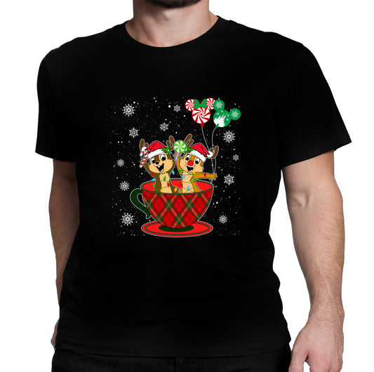 Christmas Chip and Dale Cup Balloons Graphic Design Unisex T-Shirt