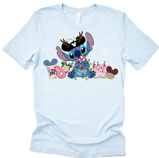 Disney Christmas Candy Stitch Unisex Graphic Design Casual Short Sleeve Shirt