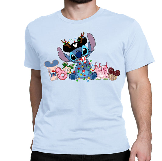 Disney Christmas Candy Stitch Unisex Graphic Design Casual Short Sleeve Shirt