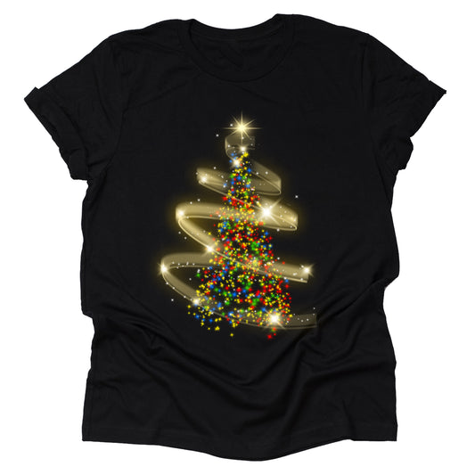 Christmas Tree Glow Letter Print Tees Casual Short Sleeve