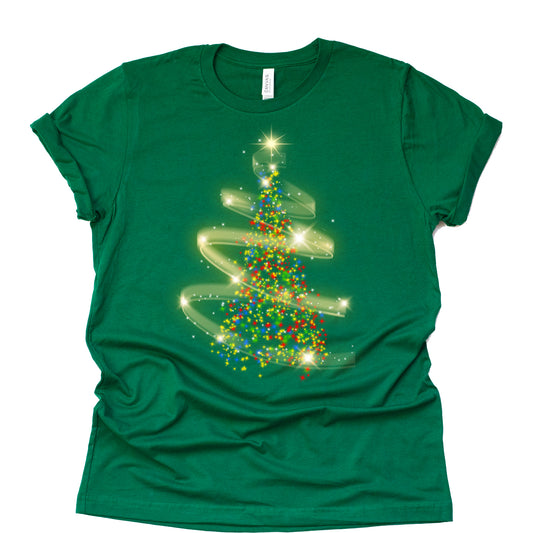 Christmas Tree Glow Letter Print Tees Casual Short Sleeve