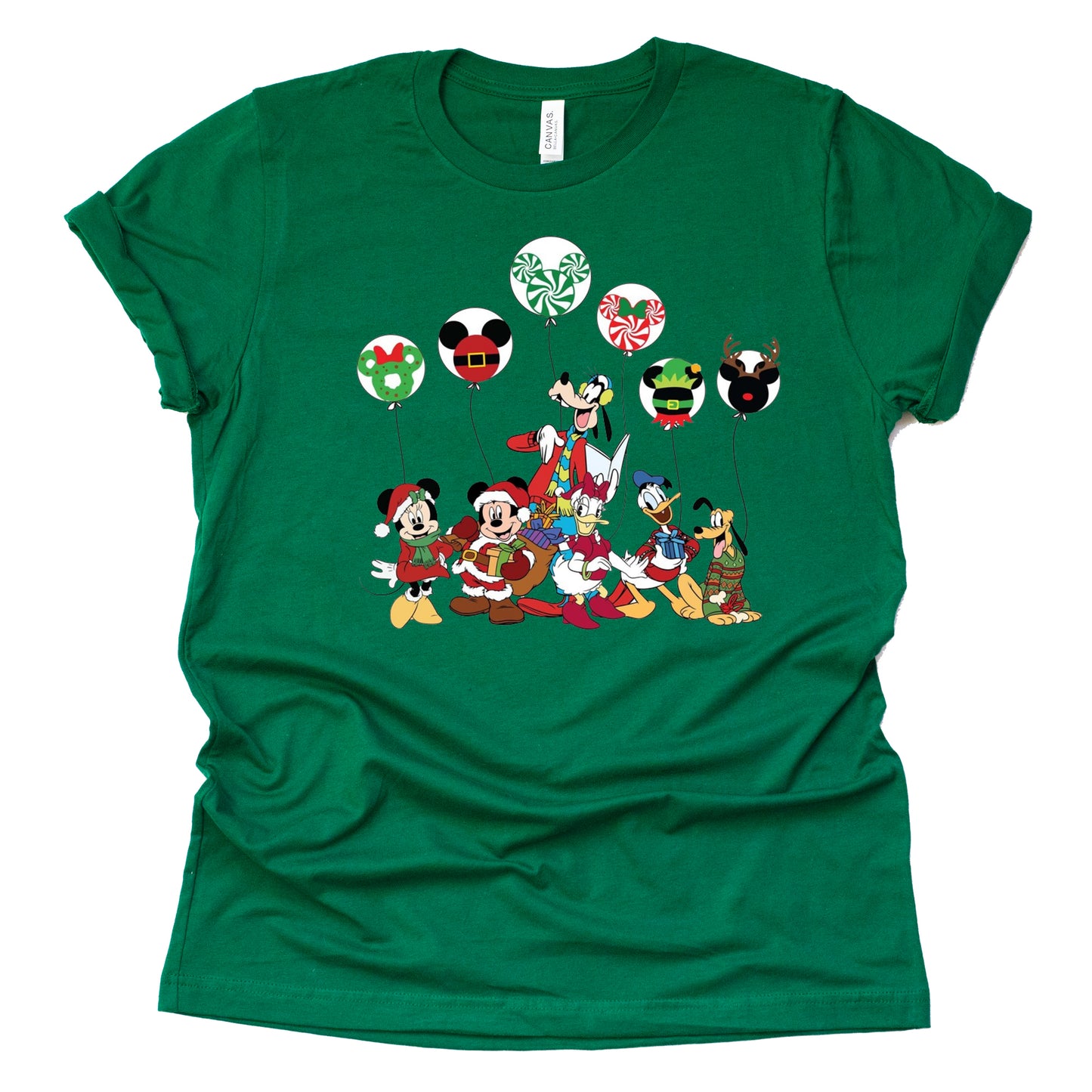 Disney Characters Balloons Christmas Graphic Design Casual Short Sleeve Shirt