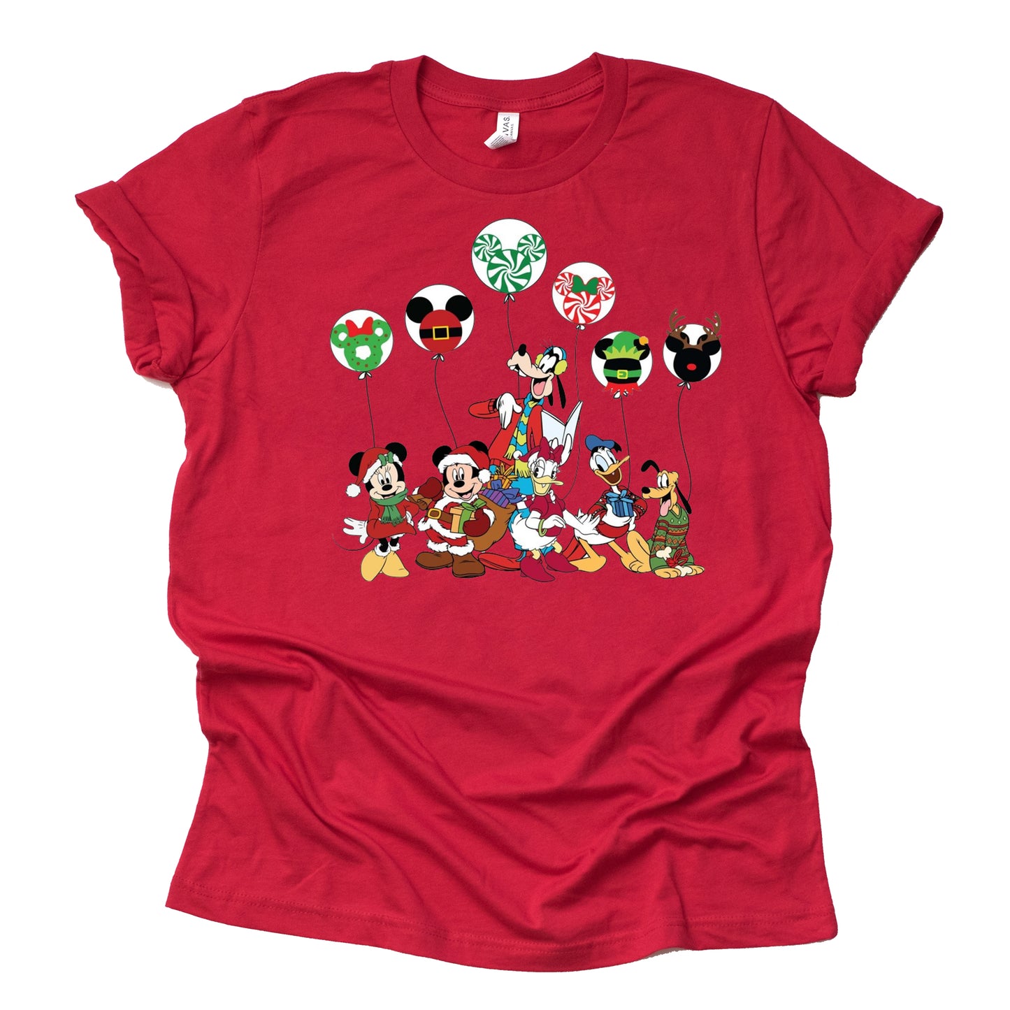 Disney Characters Balloons Christmas Graphic Design Casual Short Sleeve Shirt