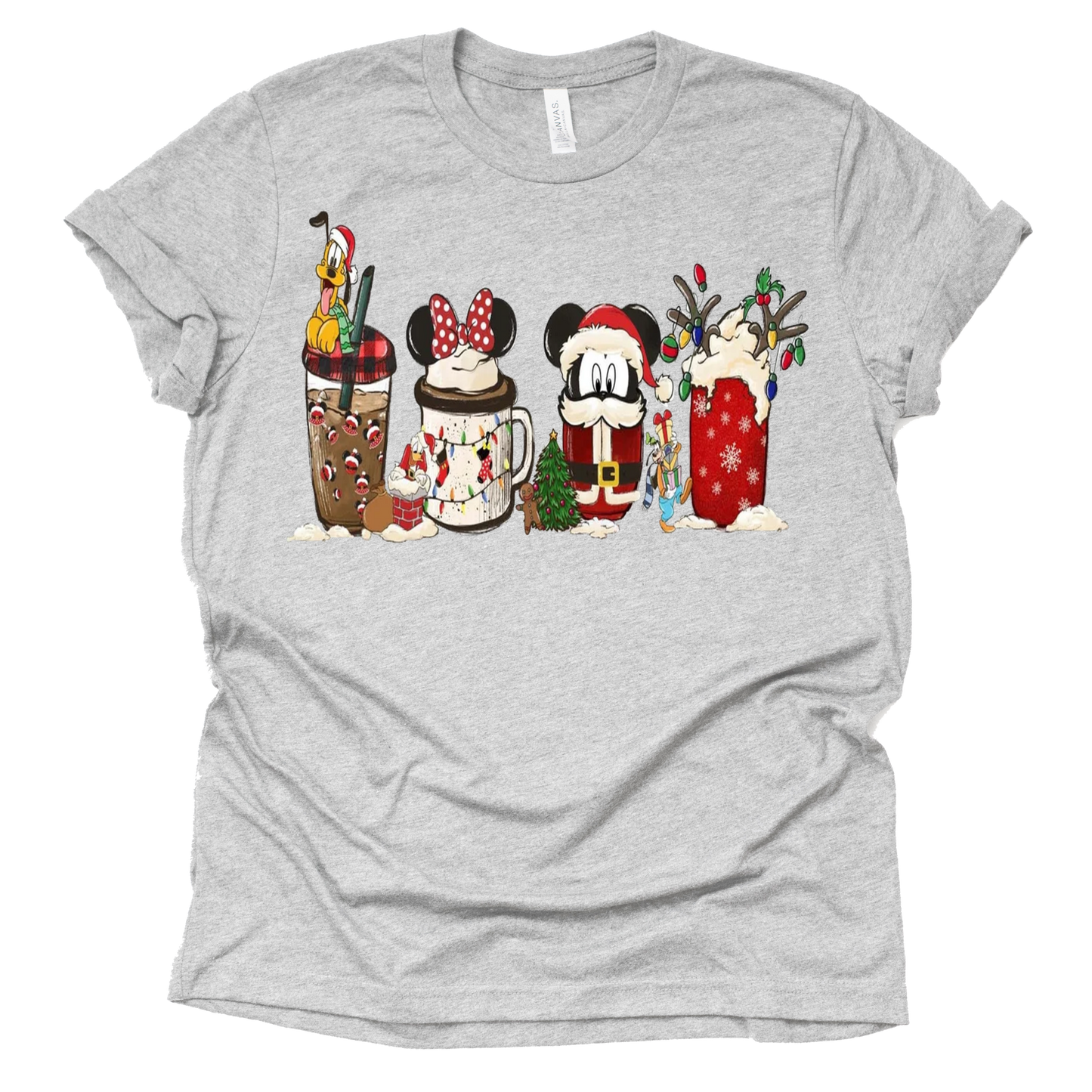 Disney Merry Christmas Latte Graphic Design Casual Short Sleeve Shirt