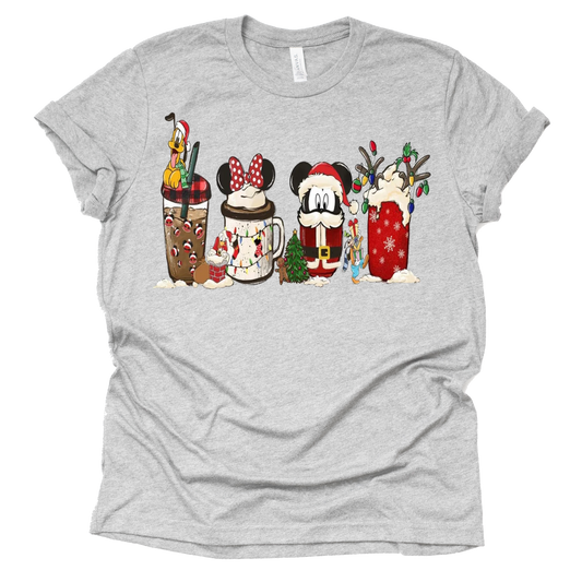 Disney Merry Christmas Latte Graphic Design Casual Short Sleeve Shirt