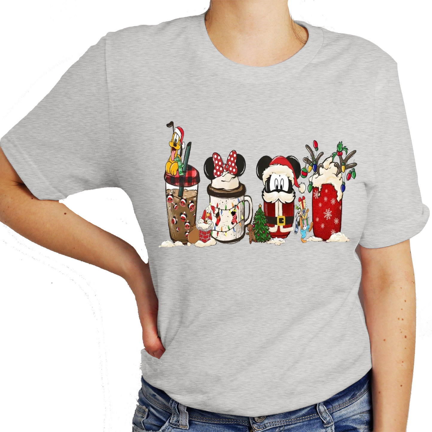 Disney Merry Christmas Latte Graphic Design Casual Short Sleeve Shirt