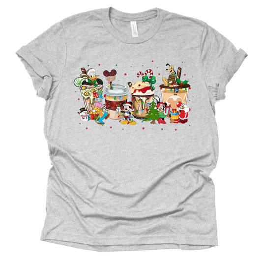 Disney Mickey Merry Christmas Latte Graphic Design Casual Short Sleeve Shirt