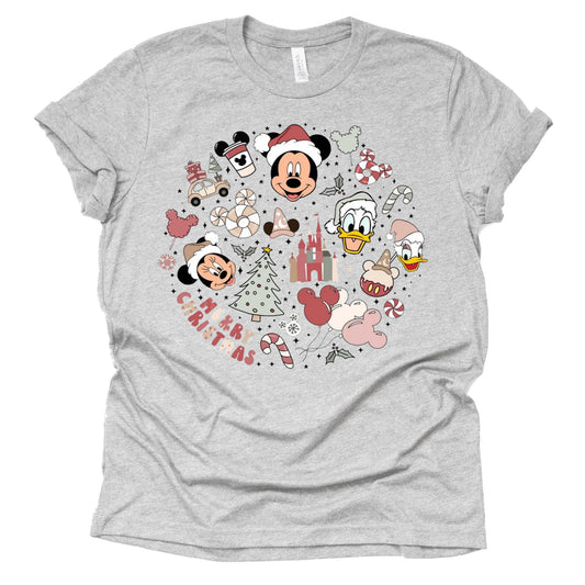 Disney Merry Christmas Soft Pastel Graphic Design Casual Short Sleeve Shirt