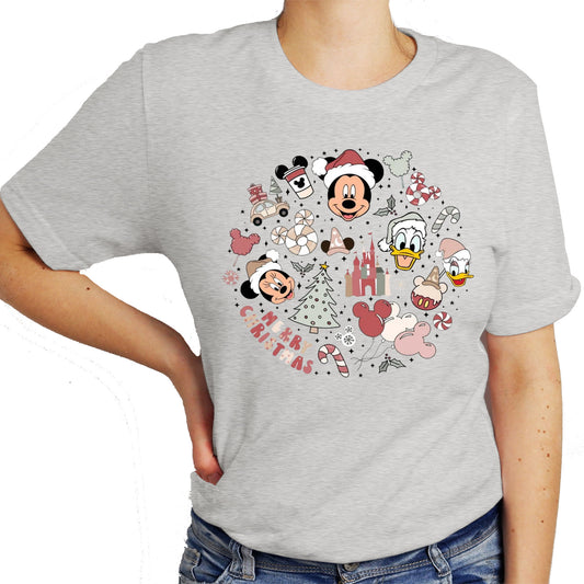 Disney Merry Christmas Soft Pastel Graphic Design Casual Short Sleeve Shirt