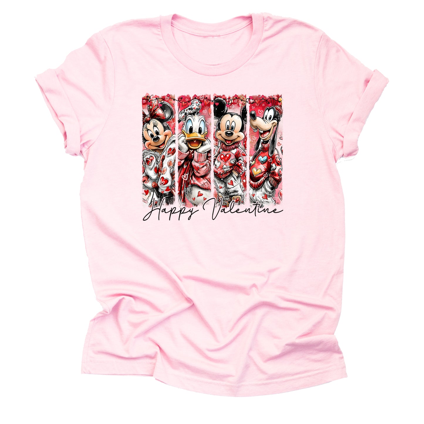 Mickey Happy Valentine Brush Strokes Hand Drawn Shirt, Theme Park Orlando Graphic Tee, Cute Unisex Short Sleeve T-Shirt