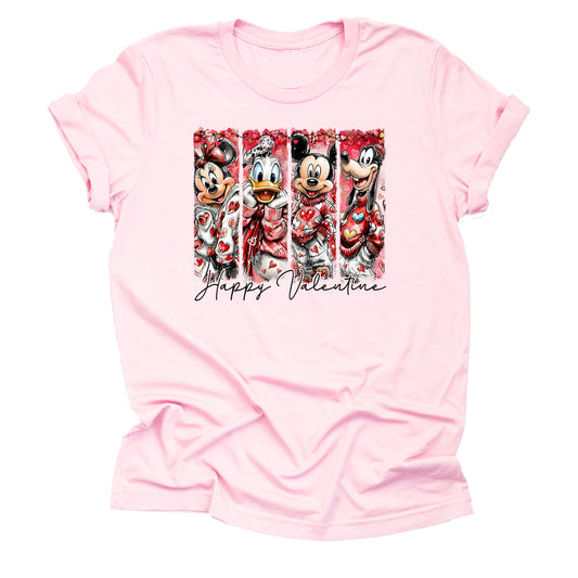 Mickey Happy Valentine Brush Strokes Hand Drawn Shirt, Theme Park Orlando Graphic Tee, Cute Unisex Short Sleeve T-Shirt