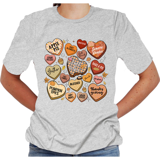 Fall Autumn Candy Hearts Short Sleeve Causal Unisex Shirt