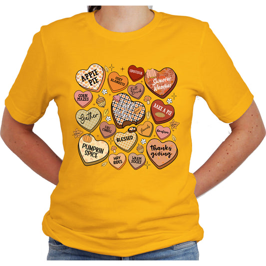 Fall Autumn Candy Hearts Short Sleeve Causal Unisex Shirt