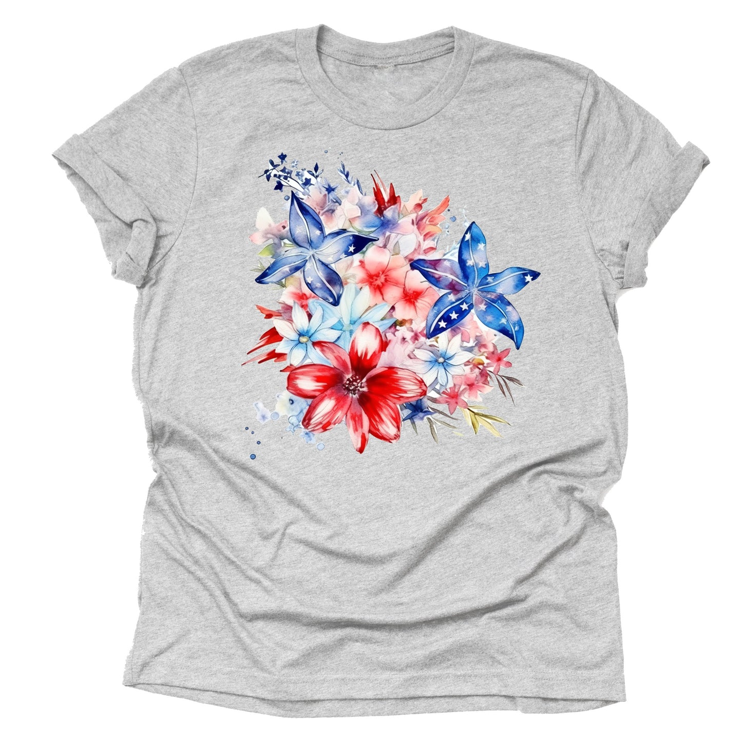 Patriotic Big flowers Bouquet  American Flag Casual Short Sleeve Unisex T-Shirt